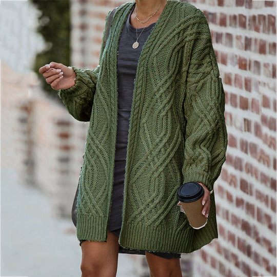 Damen Grobstrickjacke mit lässiger Silhouette und elegantem Zopfmuster Heidi-Mode