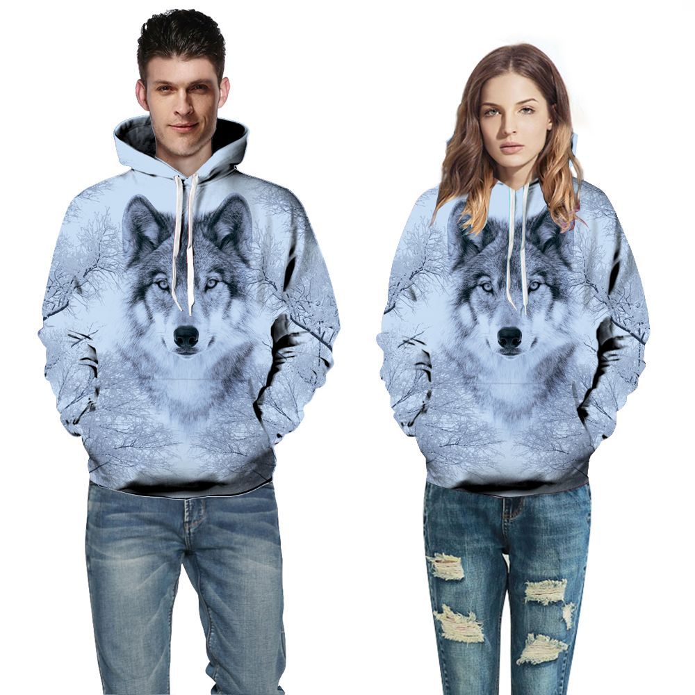 Unisex Kapuzenpullover mit einzigartigem Wolfsmotiv und hochwertigem Stoff Heidi-Mode