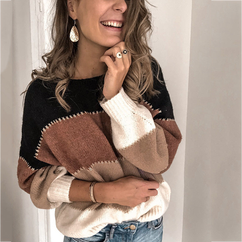 Damen Strickpullover mit modernen Farbblockelementen und lässigem Schnitt Heidi-Mode