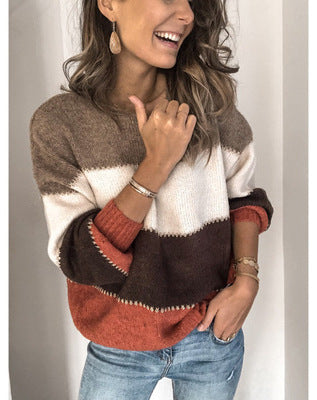 Damen Strickpullover mit modernen Farbblockelementen und lässigem Schnitt Heidi-Mode