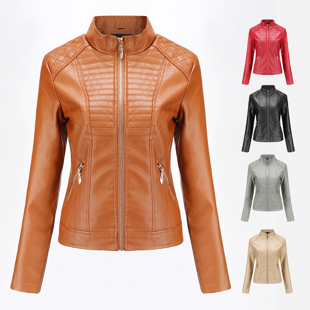 Damen Kunstlederjacke mit modischem Steppmuster Heidi-Mode