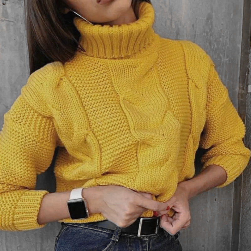 Damen Strickpullover mit Rollkragen und Zopfdesign Heidi-Mode