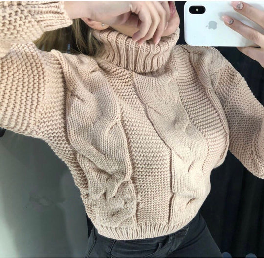 Damen Strickpullover mit Rollkragen und Zopfdesign Heidi-Mode