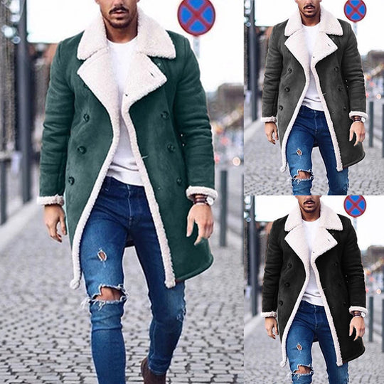 Herren Lammfell-Mantel mit hohem Kragen und eleganter Wollverarbeitung Heidi-Mode