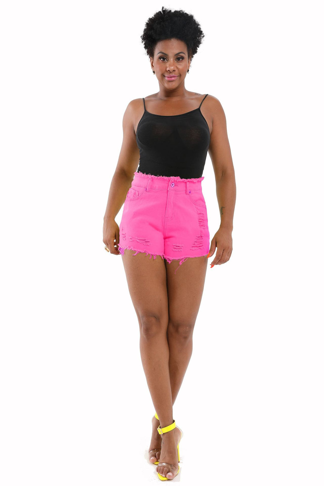 Damen moderne Destroyed Denim-Shorts mit hohem Bund und fransigem Saum Heidi-Mode