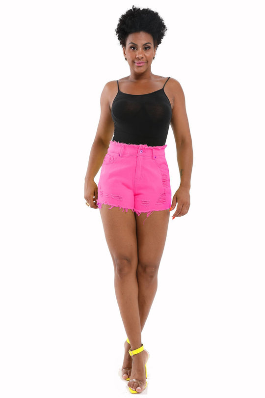 Damen moderne Destroyed Denim-Shorts mit hohem Bund und fransigem Saum Heidi-Mode