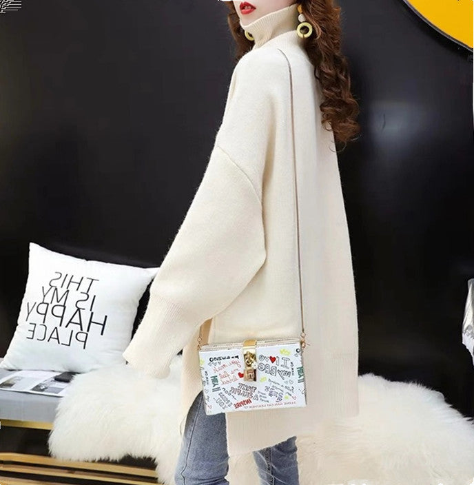 Damen Grobstrick Pullover mit hohem Kragen und lässigem Schnitt Heidi-Mode