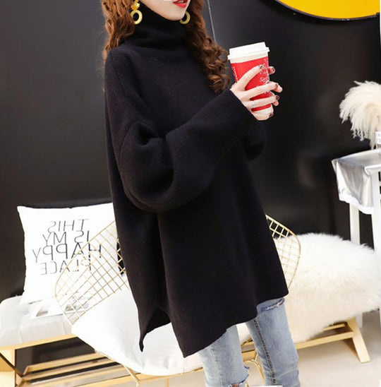 Damen Grobstrick Pullover mit hohem Kragen und lässigem Schnitt Heidi-Mode