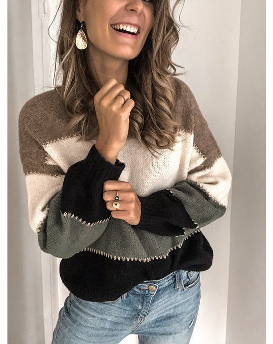 Damen Strickpullover mit modernen Farbblockelementen und lässigem Schnitt Heidi-Mode