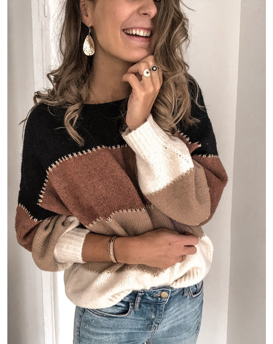 Damen Strickpullover mit modernen Farbblockelementen und lässigem Schnitt Heidi-Mode
