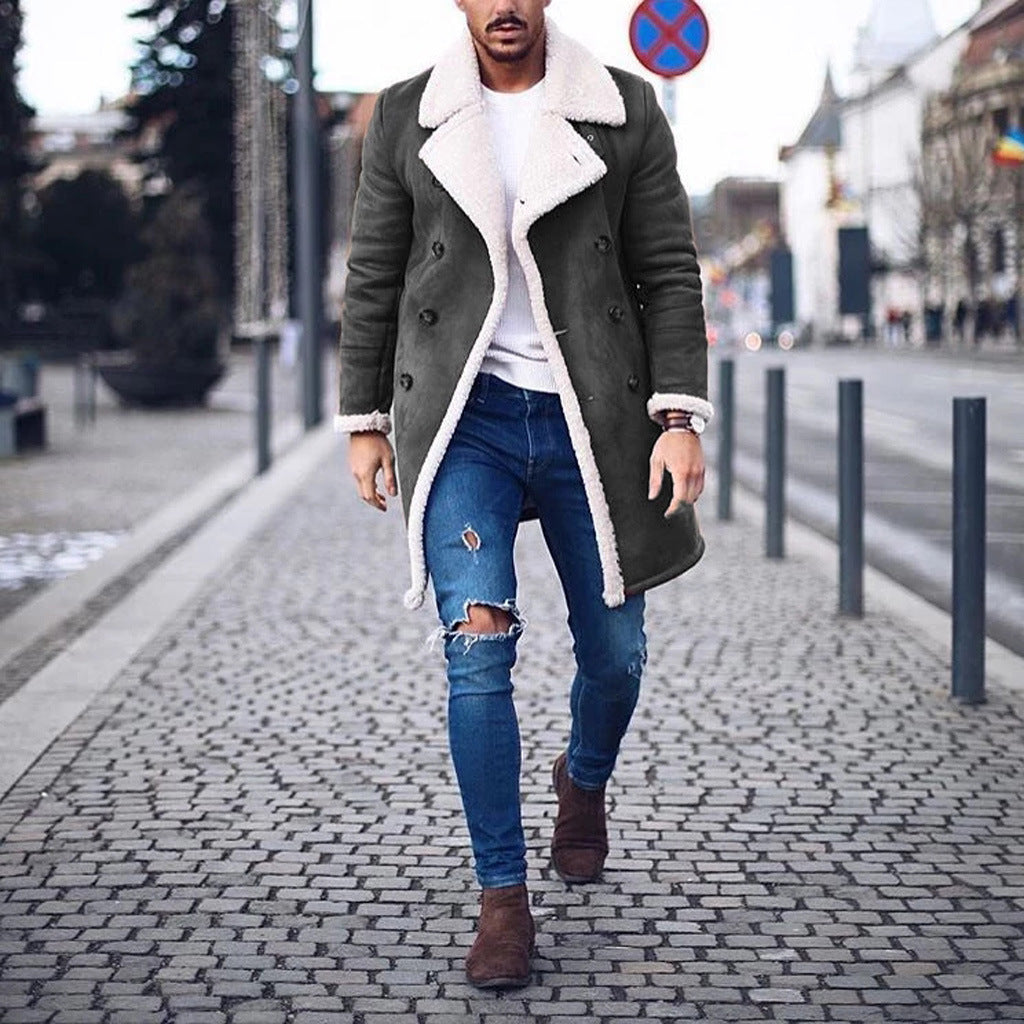 Herren Lammfell-Mantel mit hohem Kragen und eleganter Wollverarbeitung Heidi-Mode