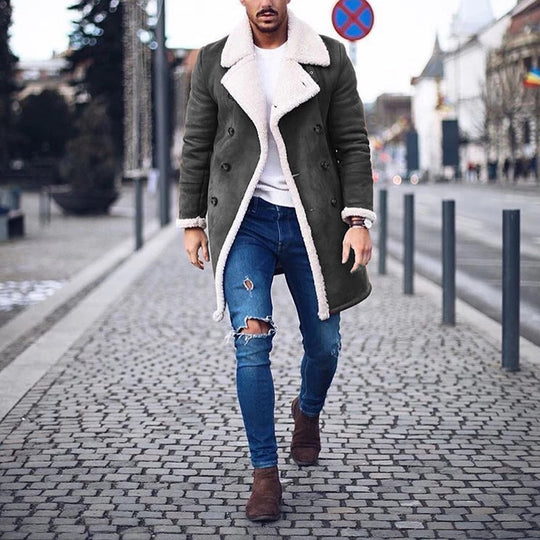 Herren Lammfell-Mantel mit hohem Kragen und eleganter Wollverarbeitung Heidi-Mode