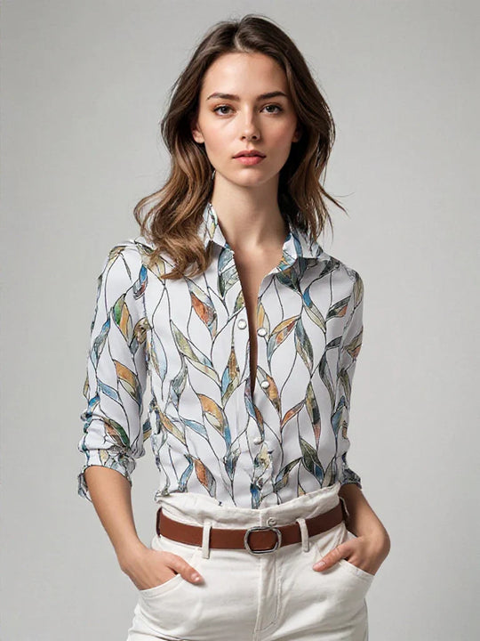 Heidi-Mode | Stilvolle Bluse mit Aufgedruckten Knöpfen