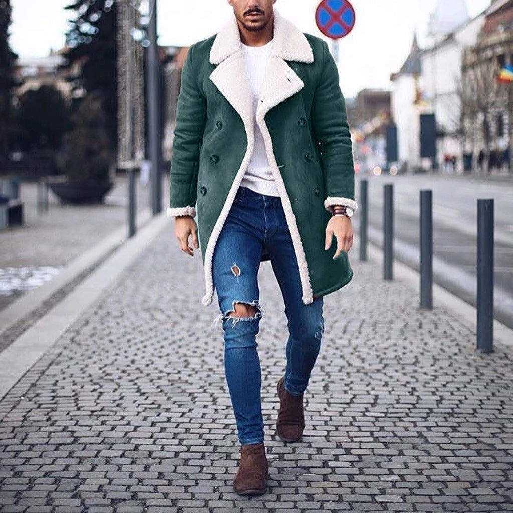 Herren Lammfell-Mantel mit hohem Kragen und eleganter Wollverarbeitung Heidi-Mode