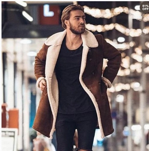 Herren Lammfell-Mantel mit hohem Kragen und eleganter Wollverarbeitung Heidi-Mode