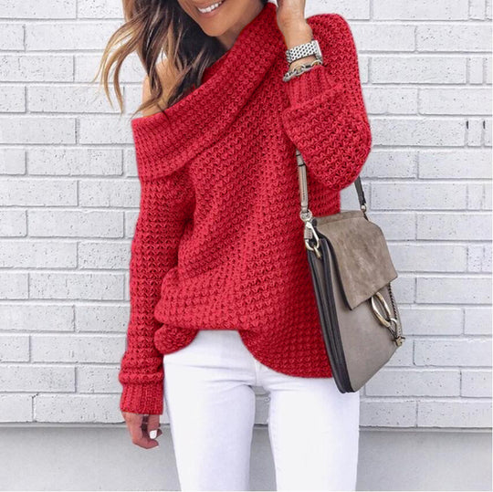 Damen lässiger Pullover mit modischem Schulterdesign und hochgeschlossenem Kragen Heidi-Mode