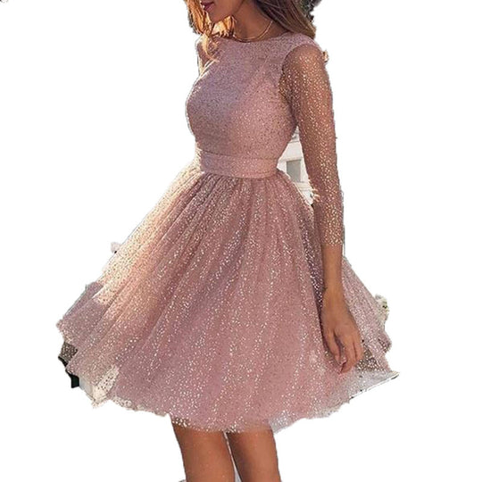 Damen Elegantes Tüllkleid mit transparenten Ärmeln Heidi-Mode