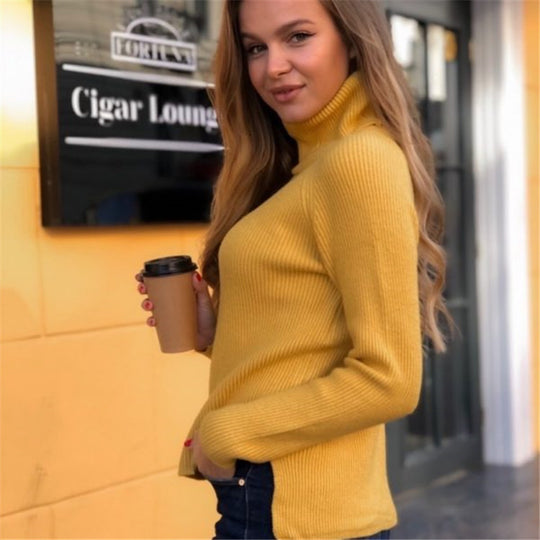 Damen eleganter Rollkragenpullover aus feinem Rippstrick Heidi-Mode