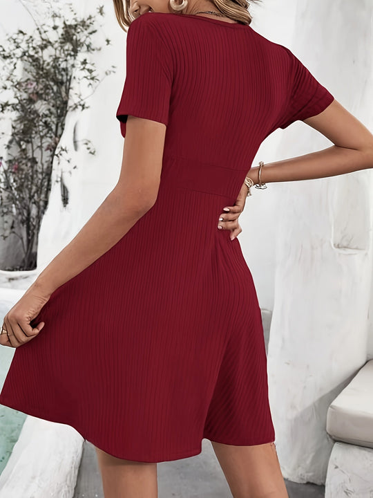 Heidi-Mode | Sommerkleid für Damen mit V-Ausschnitt Elegant Tailliert Kurzärmelig