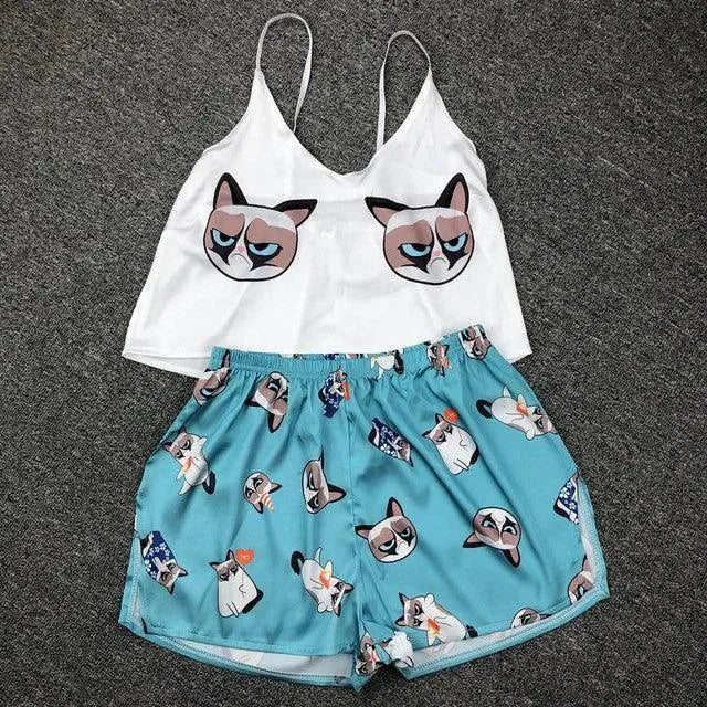 Heidi-Mode | Neuer sexy Damen-Pyjama Pyjama aus Seide im Tiermuster