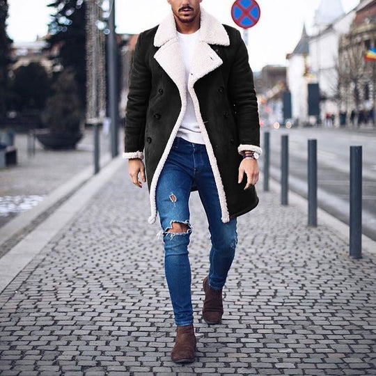 Herren Lammfell-Mantel mit hohem Kragen und eleganter Wollverarbeitung Heidi-Mode