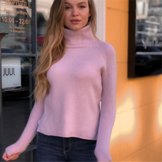 Damen eleganter Rollkragenpullover aus feinem Rippstrick Heidi-Mode