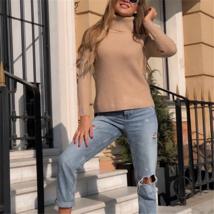 Damen eleganter Rollkragenpullover aus feinem Rippstrick Heidi-Mode