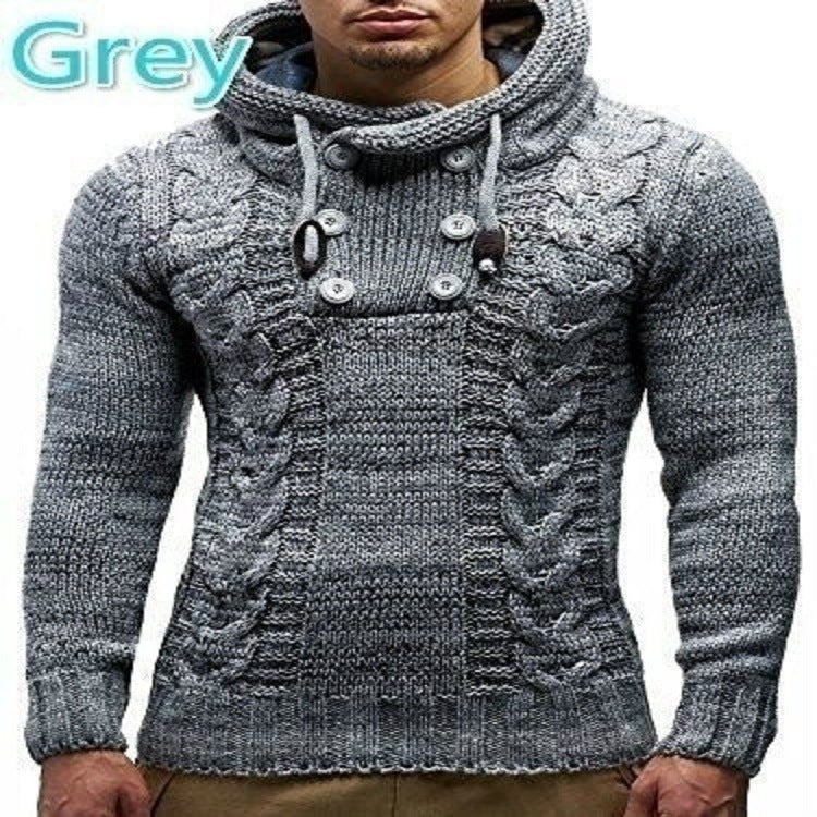 Herren Strickpullover mit hochschließendem Kragen und markantem Zopfmuster Heidi-Mode