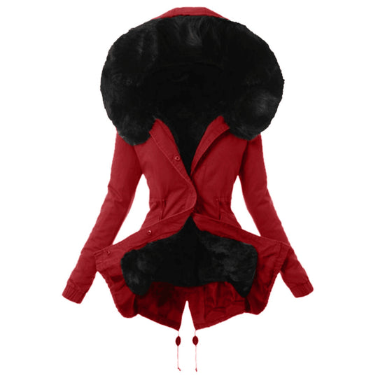 Damen modische Parkajacke mit abnehmbarem Kunstpelzkragen Heidi-Mode