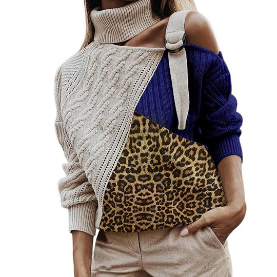 Damen modischer Pullover mit uniquem Farbblockdesign und raffinierter Schulterpartie Heidi-Mode