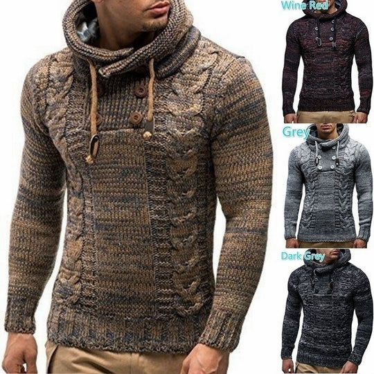 Herren Strickpullover mit hochschließendem Kragen und markantem Zopfmuster Heidi-Mode