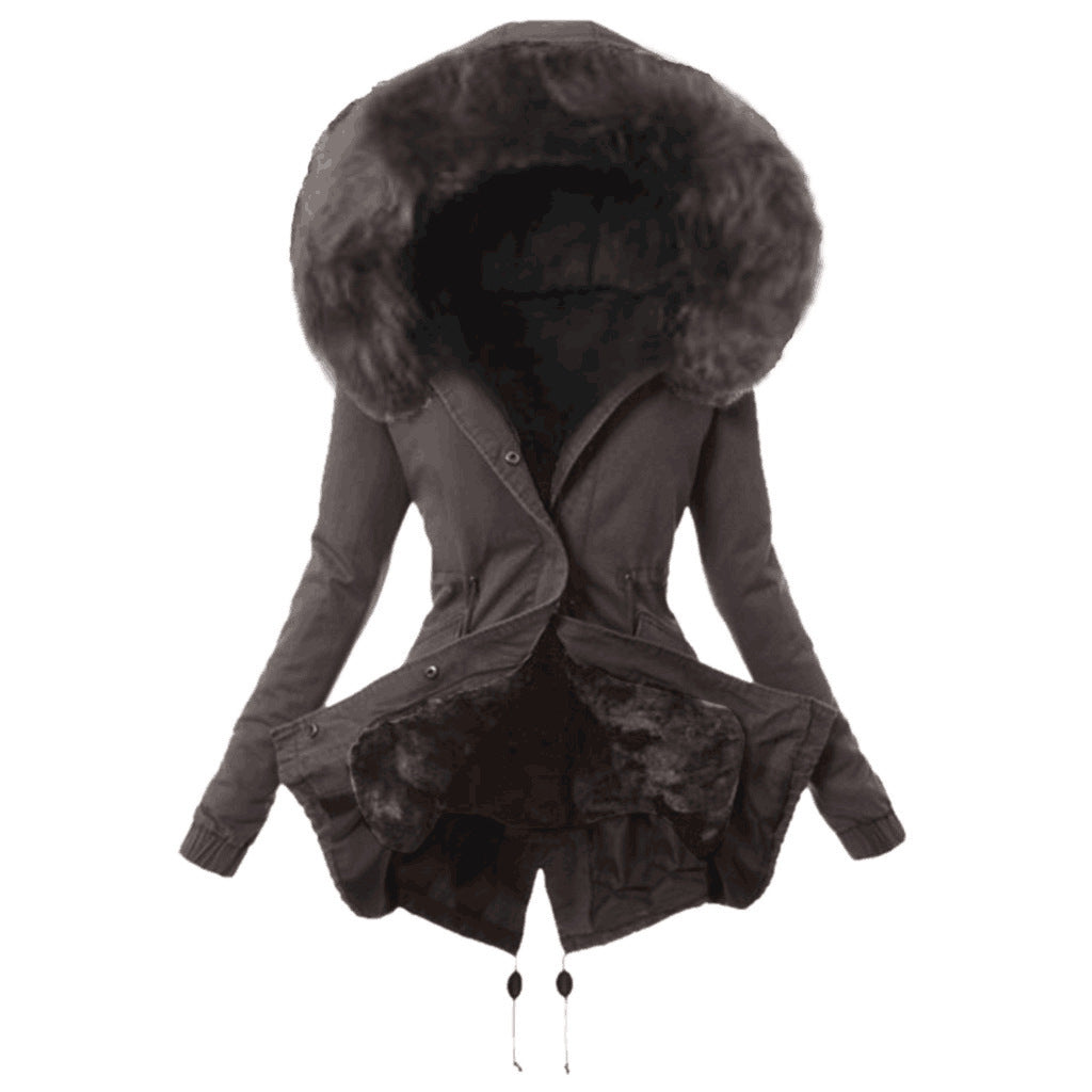 Damen modische Parkajacke mit abnehmbarem Kunstpelzkragen Heidi-Mode