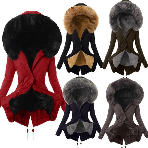 Damen modische Parkajacke mit abnehmbarem Kunstpelzkragen Heidi-Mode