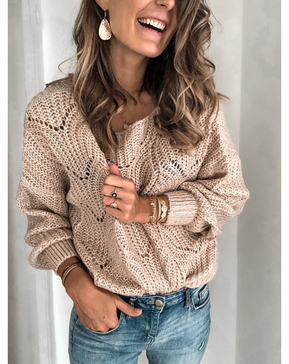 Damen strickpullover mit romantischem Zopfmuster und lockerer Passform Heidi-Mode