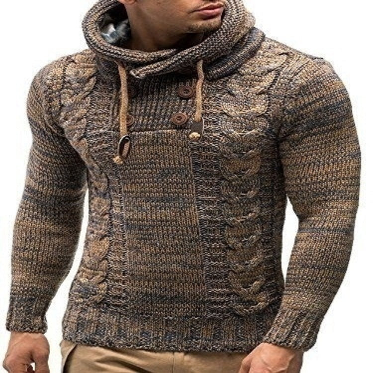 Herren Strickpullover mit hochschließendem Kragen und markantem Zopfmuster Heidi-Mode