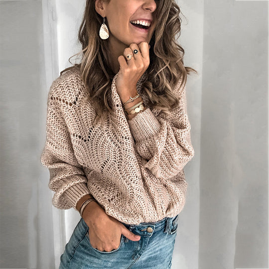 Damen strickpullover mit romantischem Zopfmuster und lockerer Passform Heidi-Mode