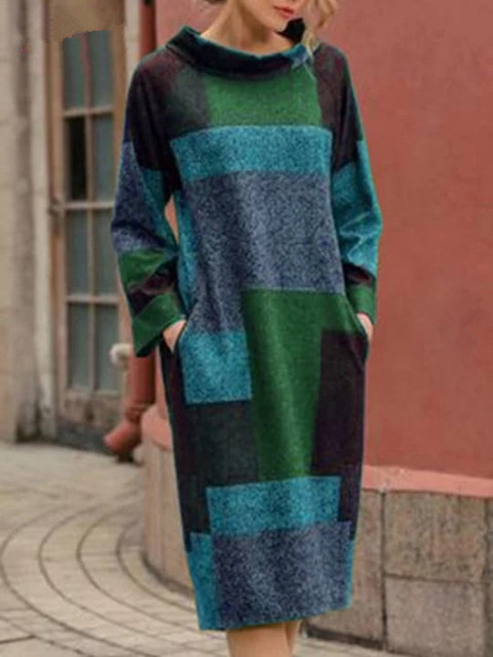 Damen Oversized Kleid mit geometrischem Patchwork-Design Heidi-Mode