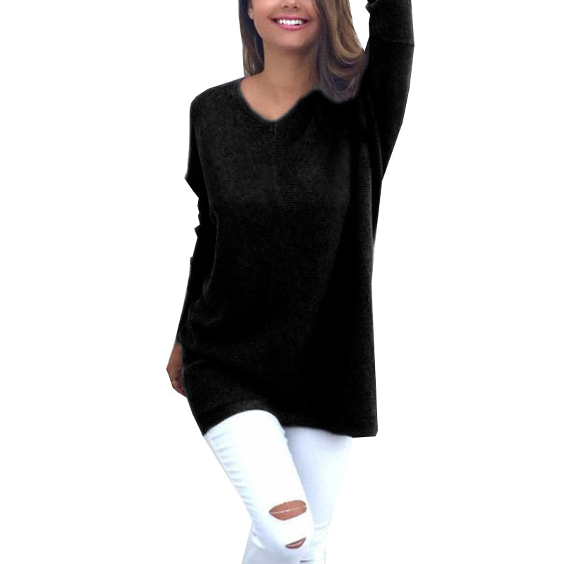 Heidi-Mode - Sweater |Eleganter langer Pullover mit V-Ausschnitt für Damen