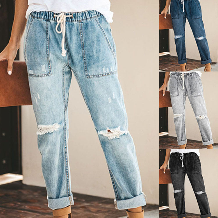 Damen modische Jeanshose mit hohem Bund und lässigem Schnitt Heidi-Mode