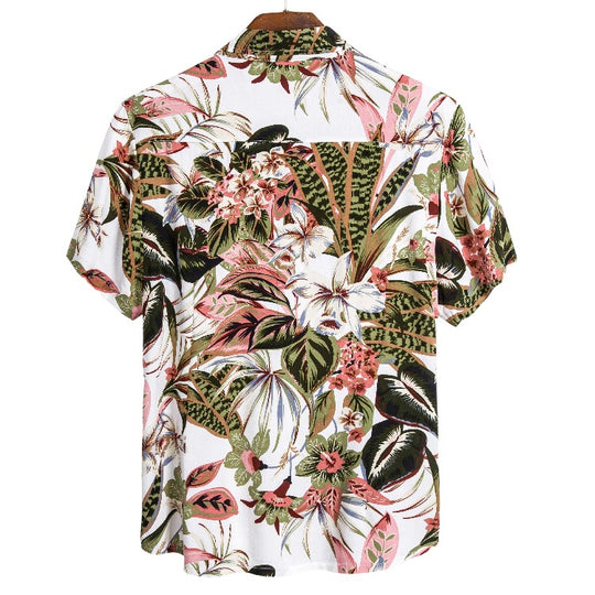 Herren Kurzarmhemd mit exotischem Pflanzenmuster und feiner Baumwollqualität Heidi-Mode