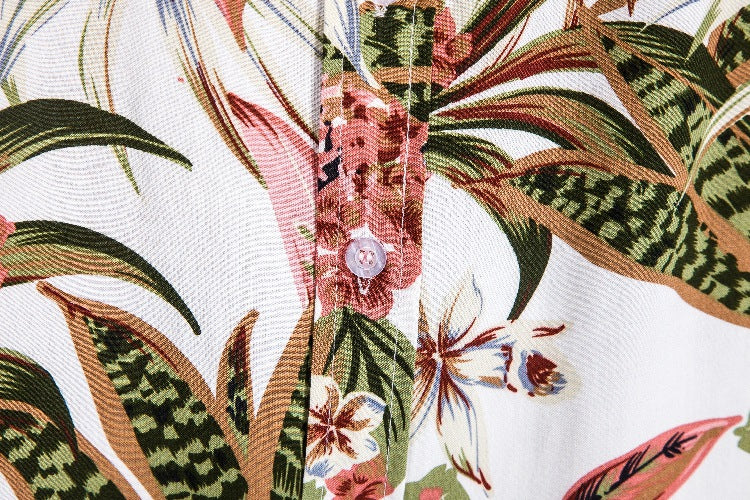 Herren Kurzarmhemd mit exotischem Pflanzenmuster und feiner Baumwollqualität Heidi-Mode