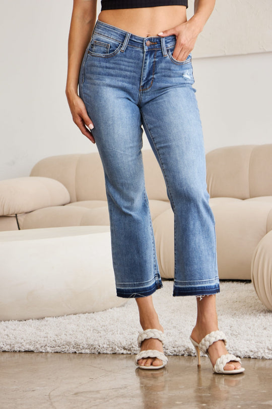 Heidi-Mode | Judy Blue Vollgröße Release Saum Cropped Bootcut Jeans