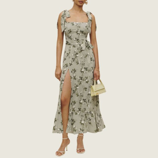 Florales Midi-Kleid mit Seitenschlitz