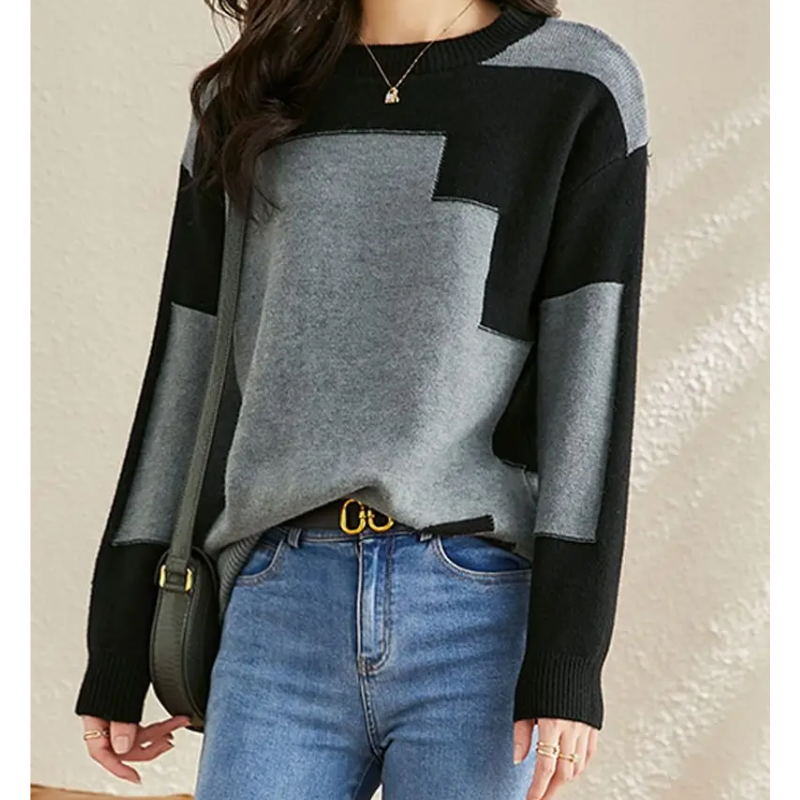 Heidi-Mode | Geometrischem Strickmuster, Lässiger Pullover Damen Pulli