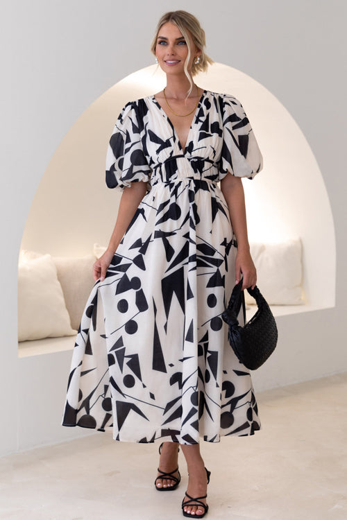 Heidi-Mode | Real Love Print Puffärmel Maxi Kleid