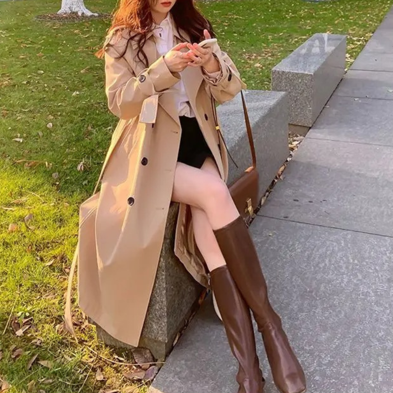 Heidi-Mode | Langer Trenchcoat mit Gürtel für Frauen Eleganter Trenchcoat Damen