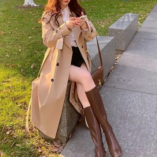 Heidi-Mode | Langer Trenchcoat mit Gürtel für Frauen Eleganter Trenchcoat Damen