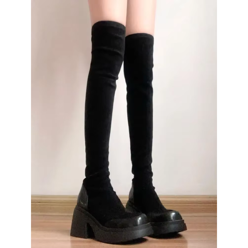 Heidi-Mode | Overknee Platform Stiefel mit Chunky Sohle Trendige Damen Stiefel