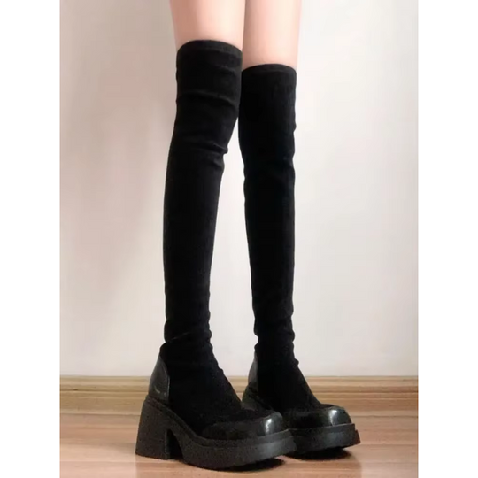 Heidi-Mode | Overknee Platform Stiefel mit Chunky Sohle Trendige Damen Stiefel