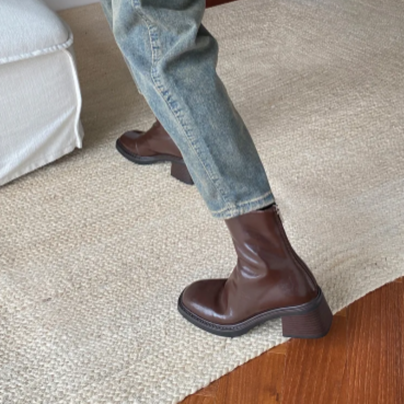 Heidi-Mode | Stilvolle Leder Ankle Boots mit Blockabsatz für Damen Damen Ankle Boots